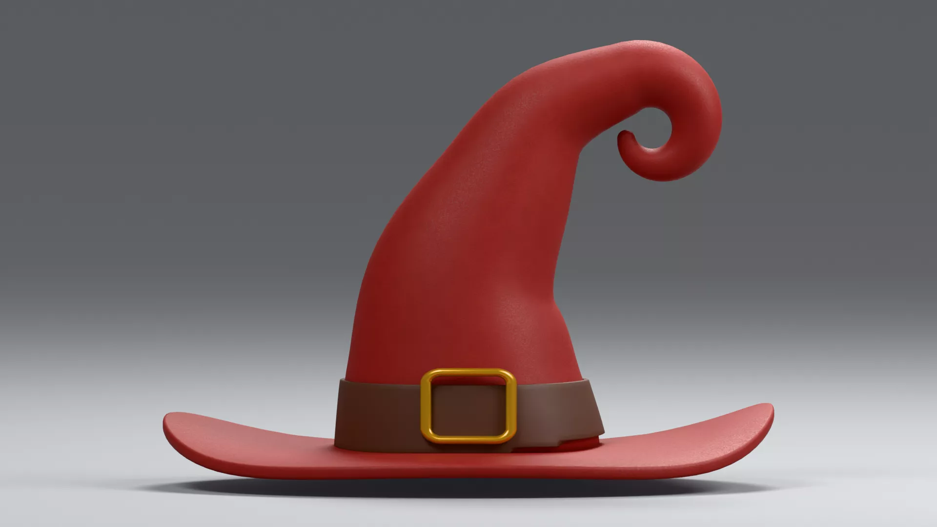 Curled Red Wizard Hat with Buckle Low-poly 3D model
