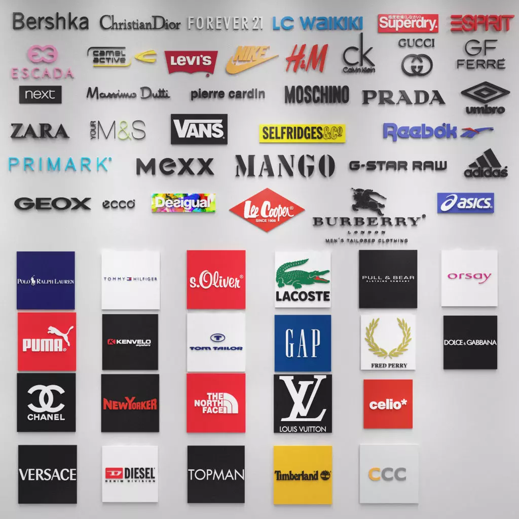 58 Fashion Brands 3D Logos 3D model | CGTrader, image size:1024x1024
