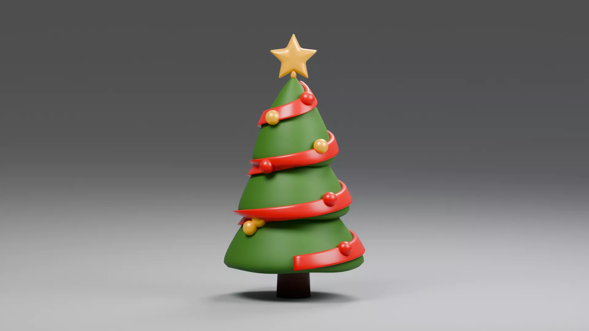 Green Holiday Fir with Red Ribbon Low-poly 3D model