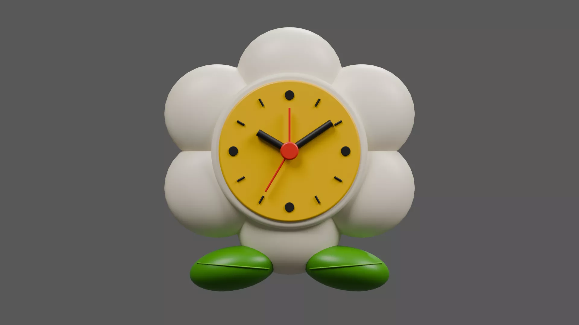 Daisy Shaped Clock with Leaf Feet Low-poly 3D model