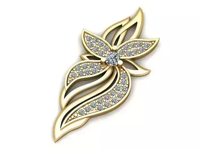 Pendant gold flower brooch with diamonds