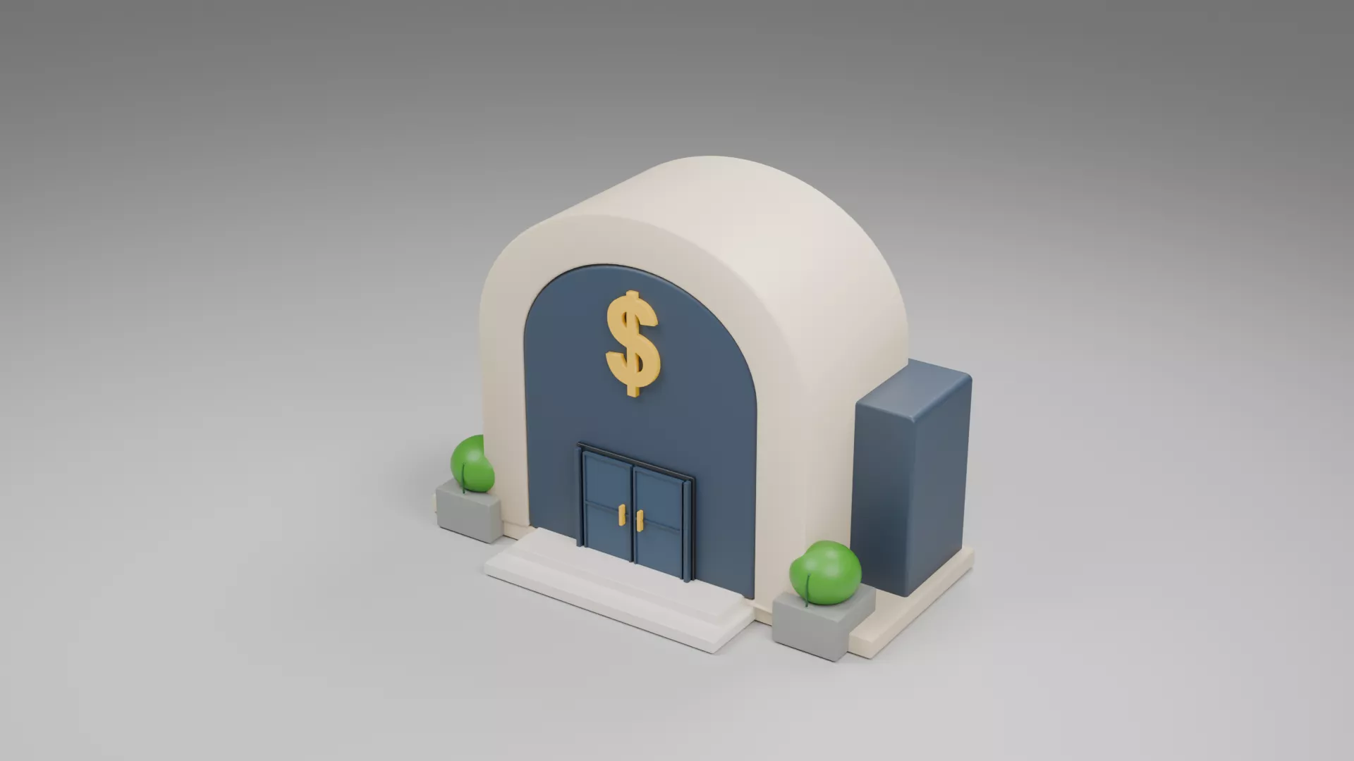 Arched Bank Building with Dollar Emblem Low-poly 3D model
