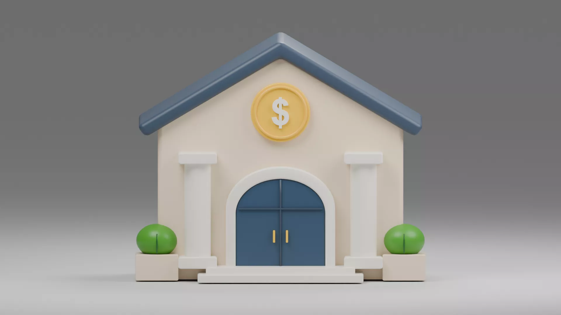 Classical Finance Office with Pitched Roof Low-poly 3D model