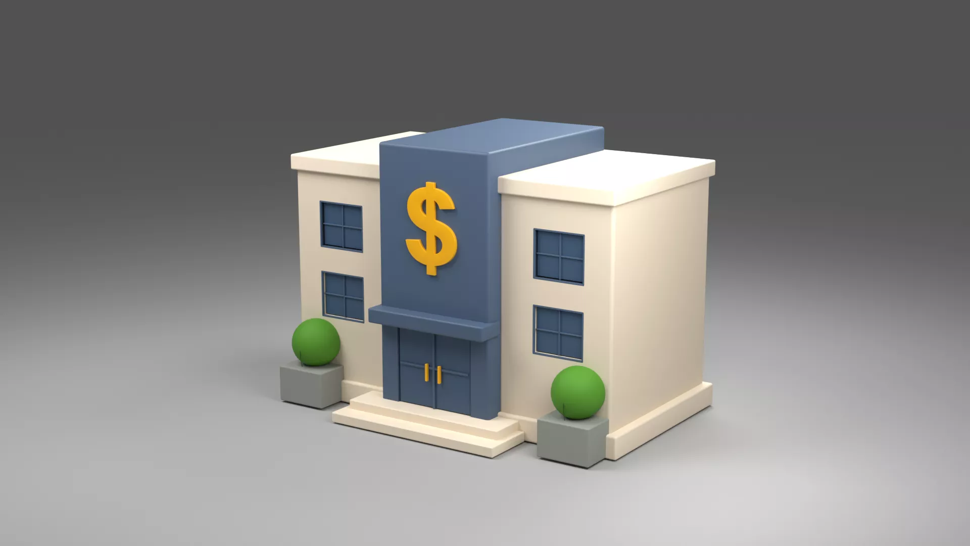 Square Treasury Building with Blue Center Panel Low-poly 3D model