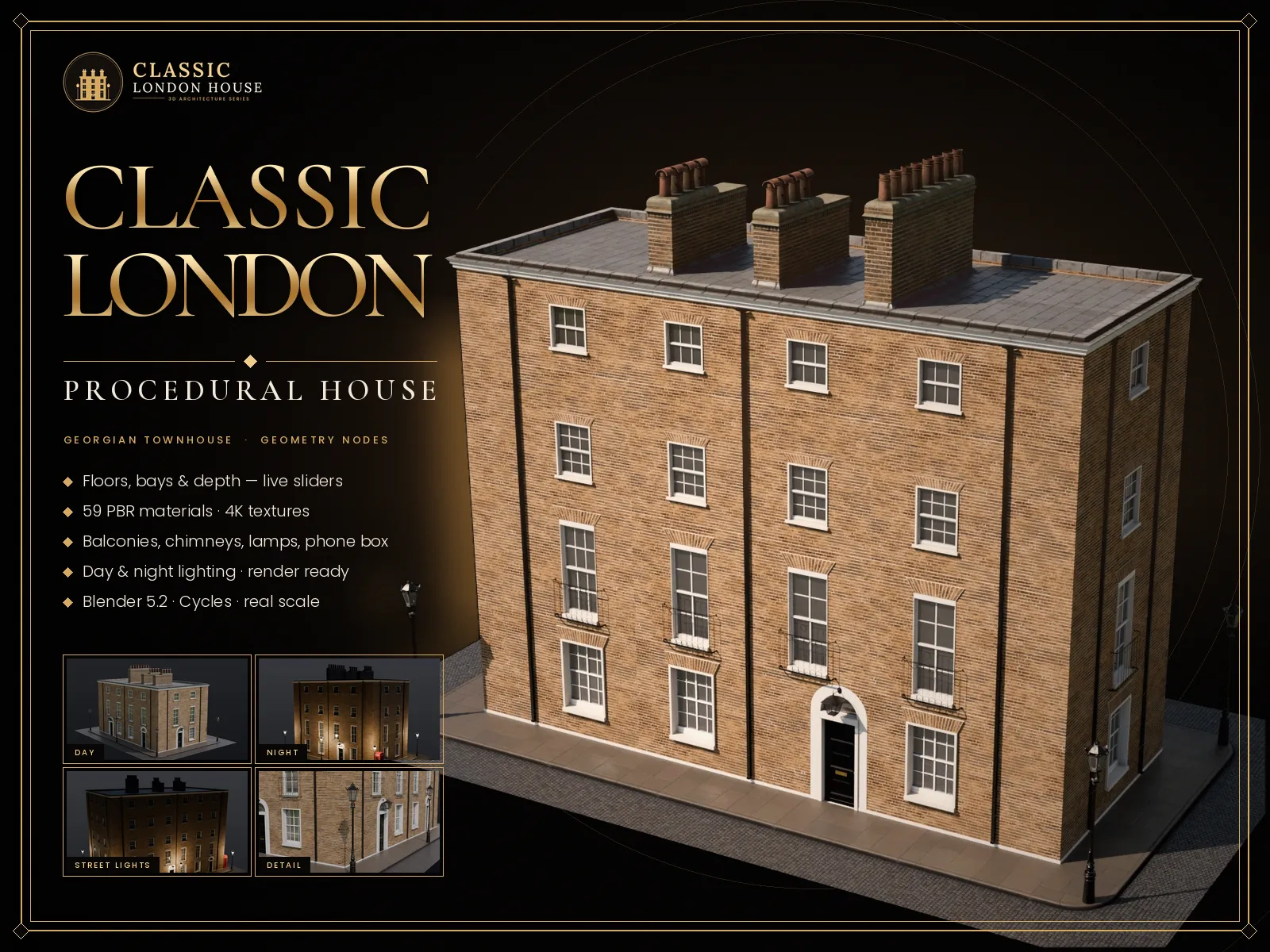 Classic London Procedural House 3D model