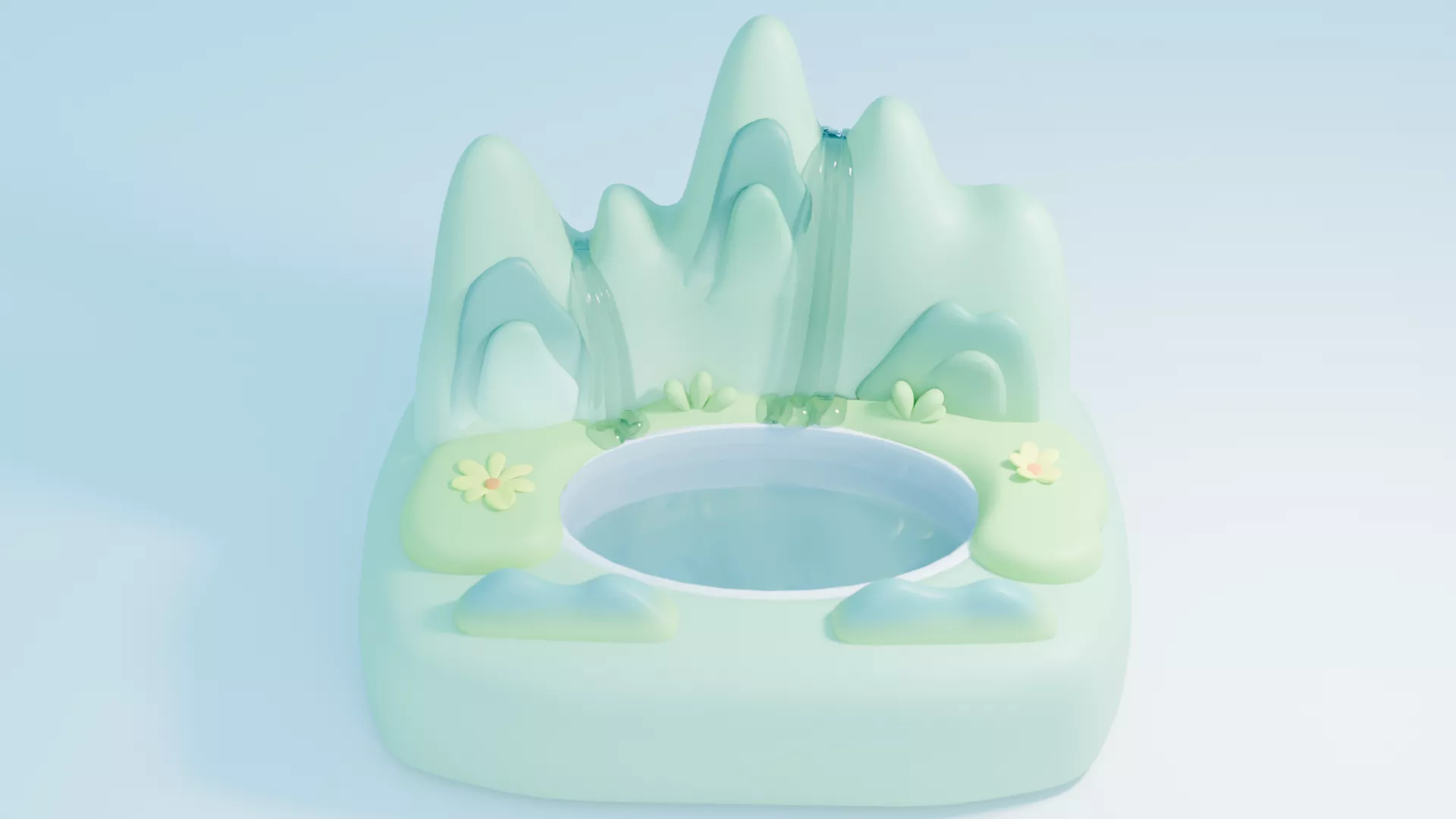 Stylized Pastel Mountain Pond Phone Stand with Waterfall 3D print model