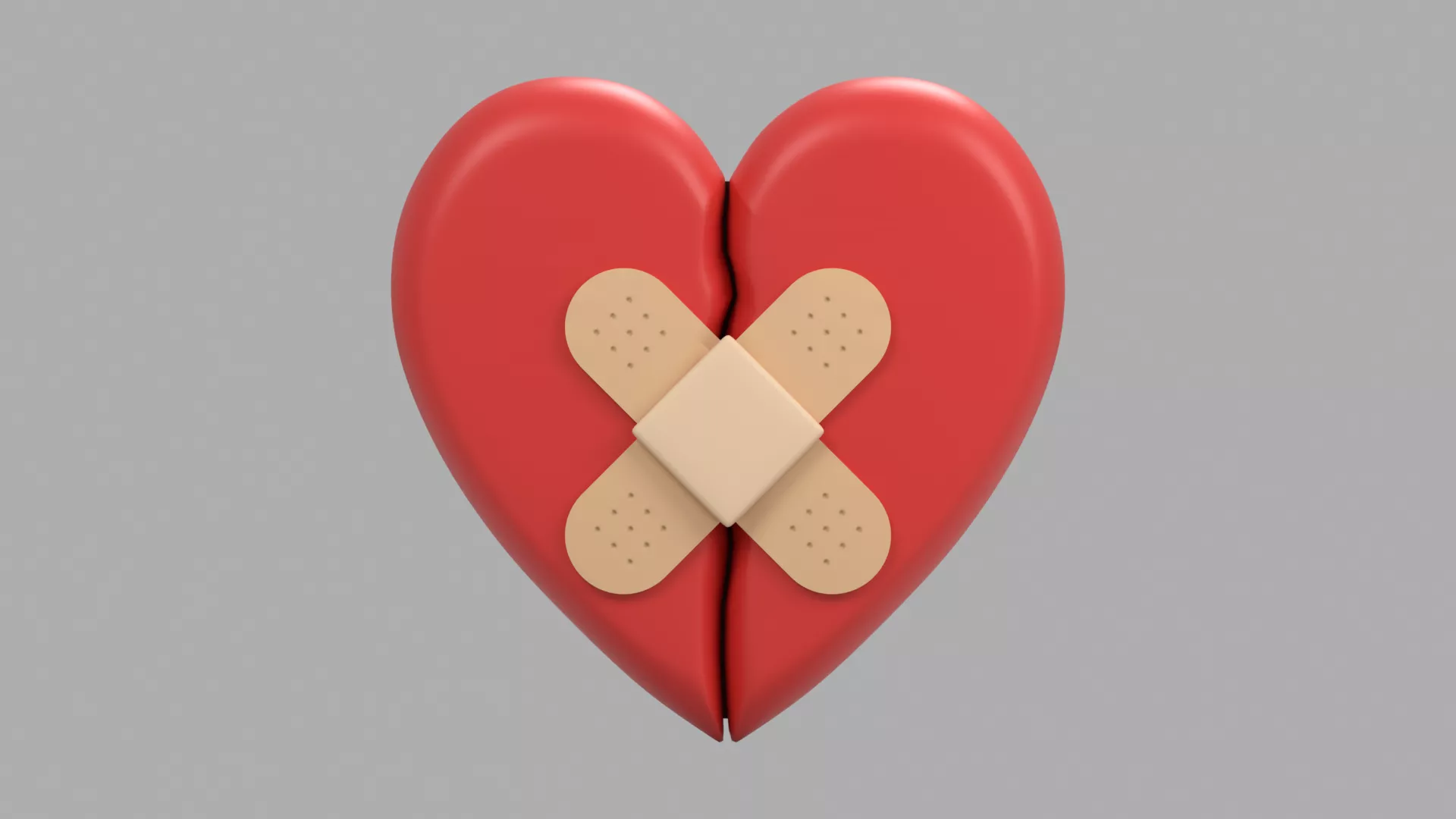 Red Heart with Crossed Adhesive Bandages Low-poly 3D model
