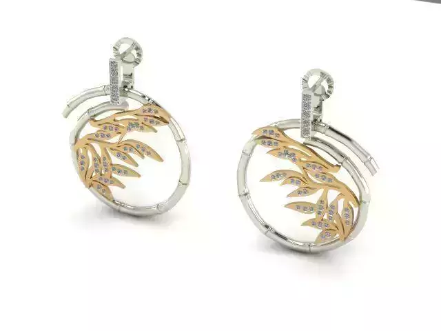 Earrings pair of with leaves and diamonds