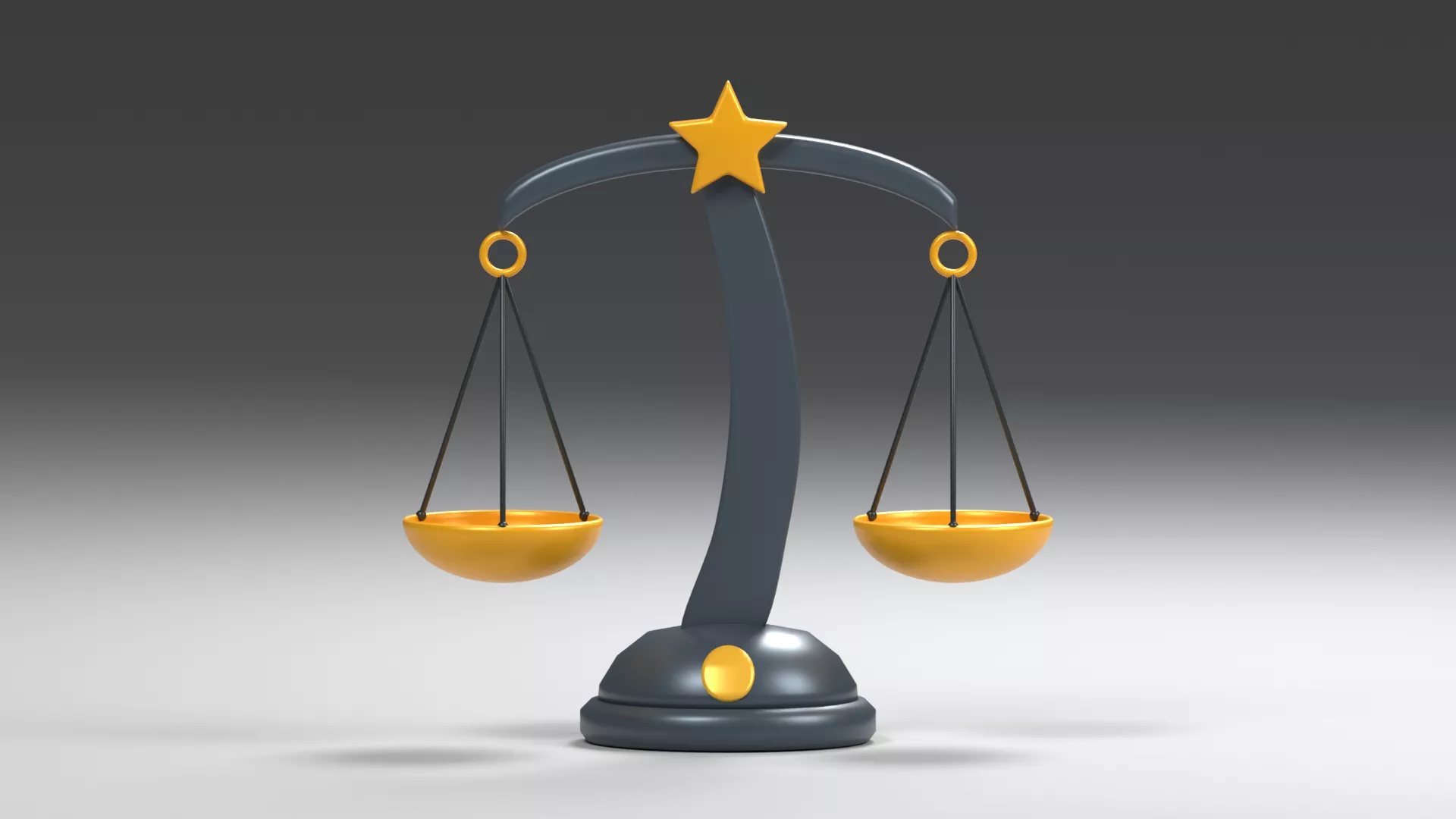 Curved Dark Balance Scale with Golden Pans Low-poly 3D model
