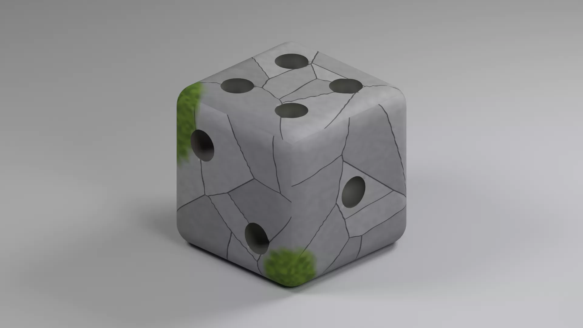 Cracked Stone Dice with Moss Patches Low-poly 3D model