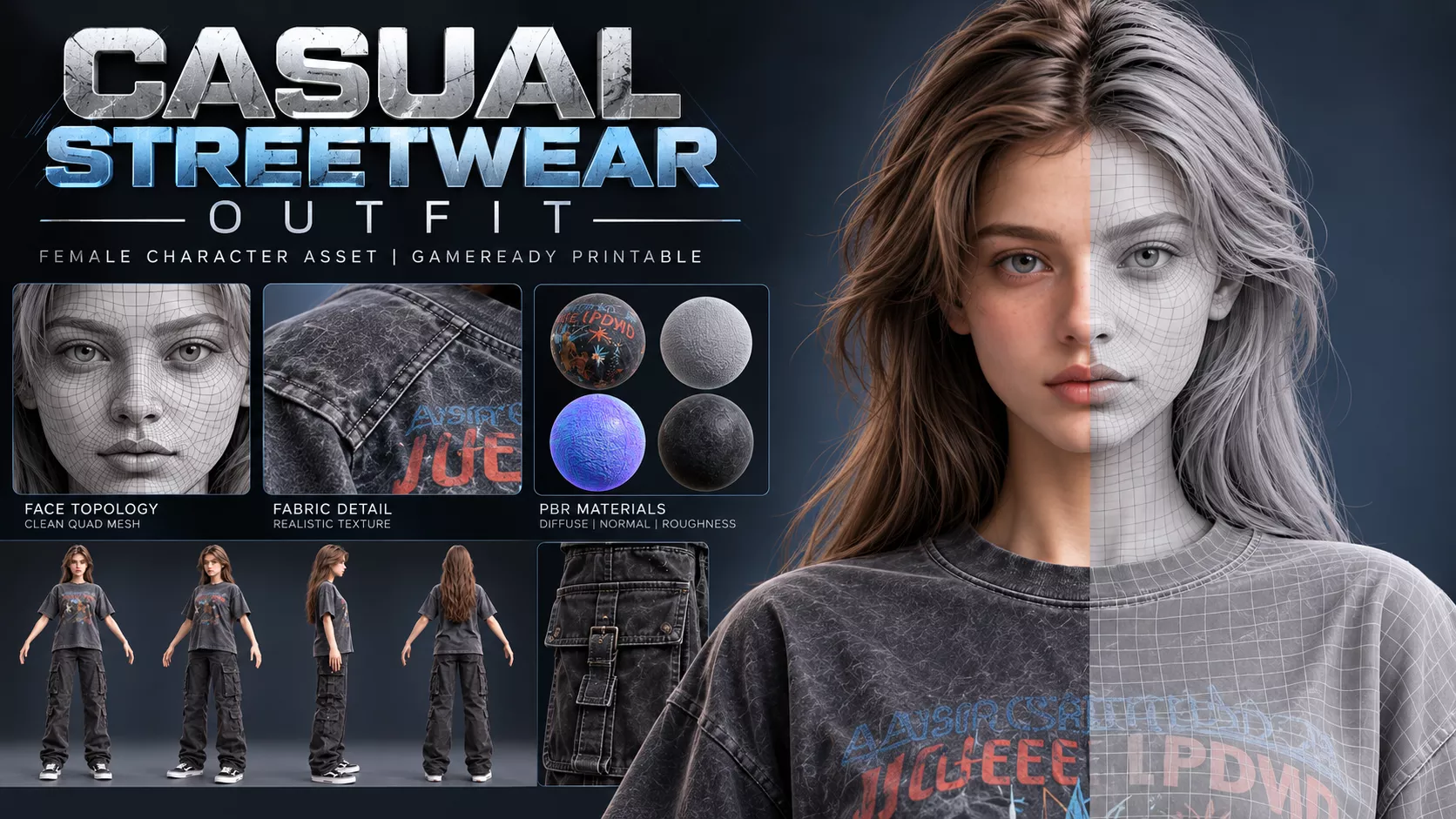 Casual Streetwear Female Character Low-poly 3D model
