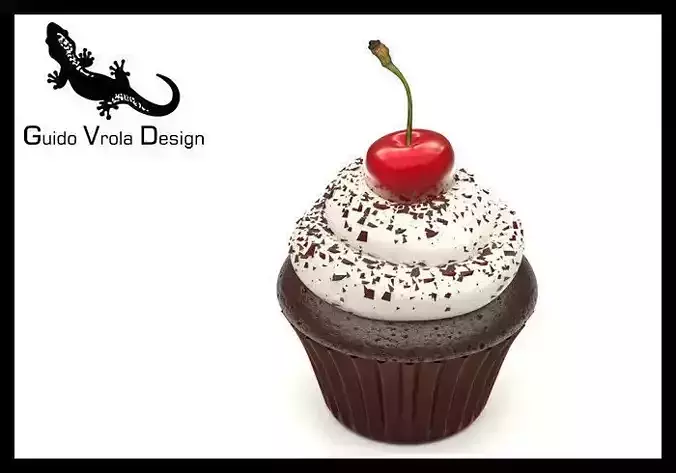 Cupcake with chocolate and cherry