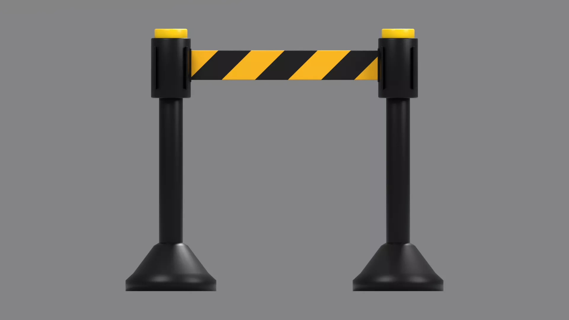 Black Queue Posts with Hazard Stripe Belt Low-poly 3D model