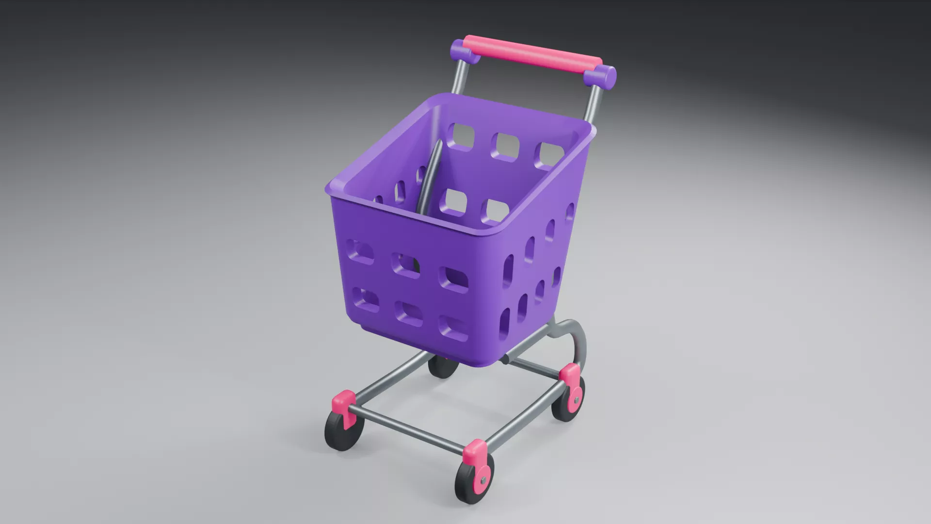 Purple Shopping Trolley with Pink Handle Low-poly 3D model