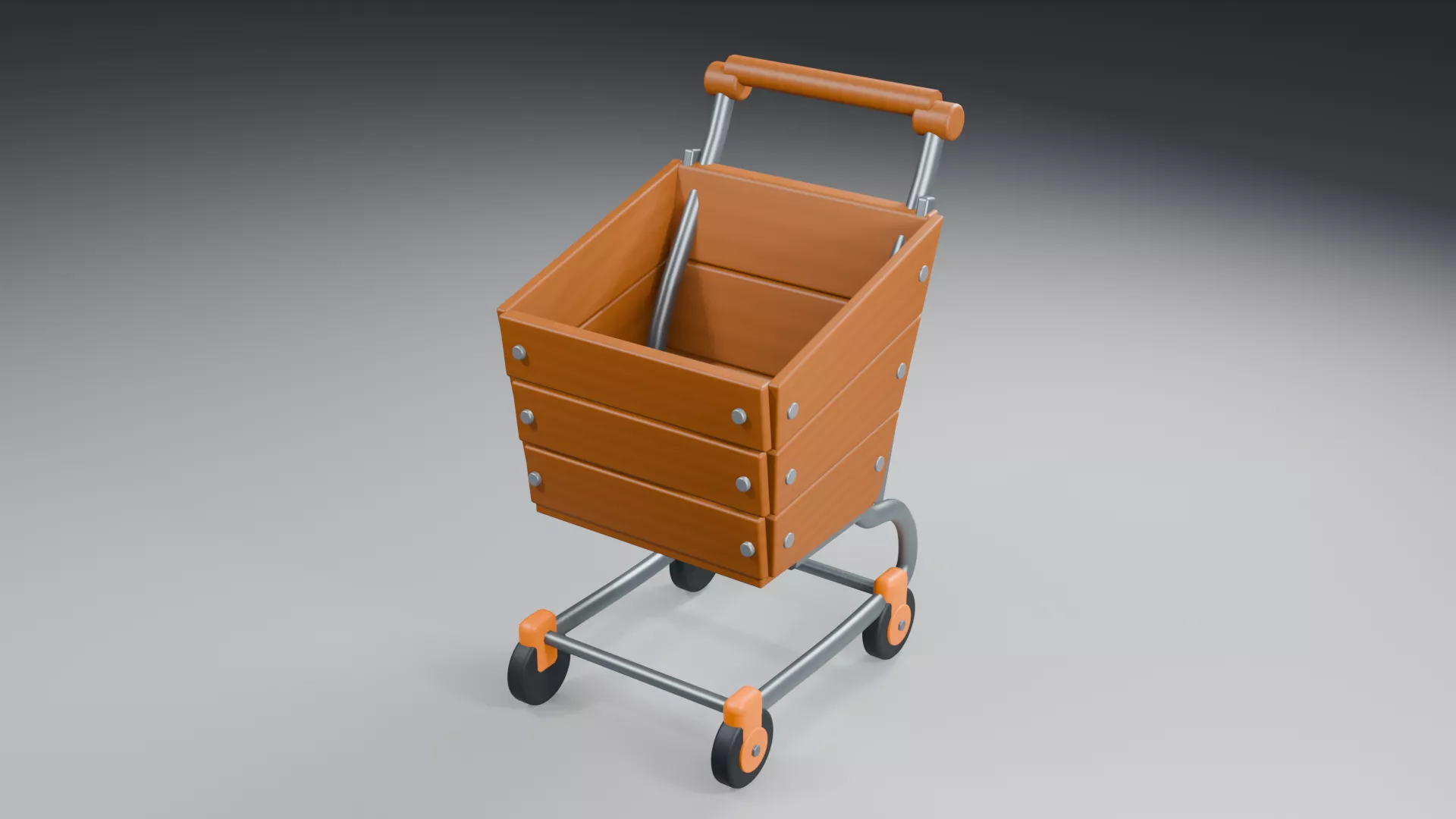 Wooden Basket Grocery Cart Low-poly 3D model