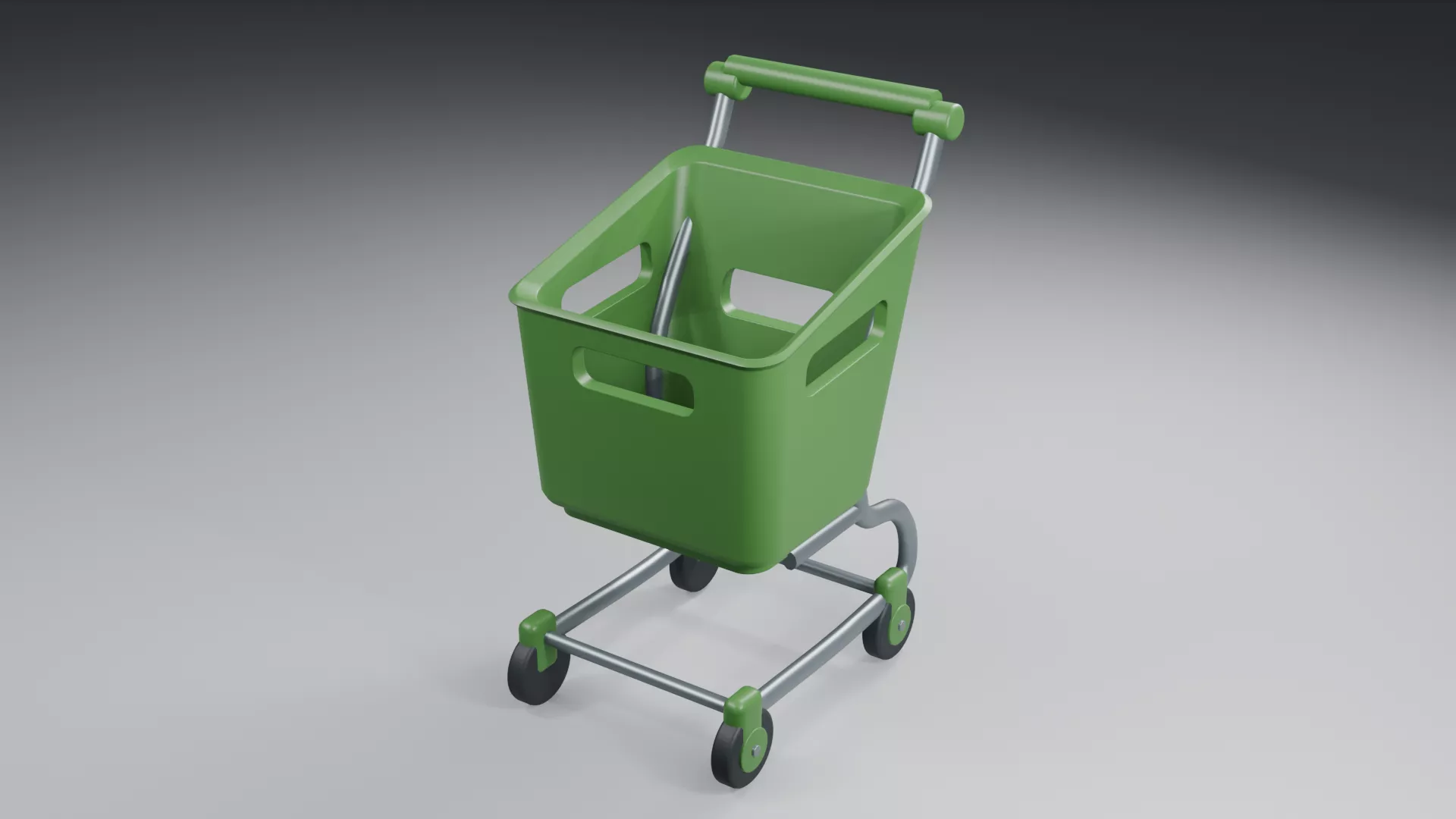 Green Supermarket Cart with Metal Frame Low-poly 3D model