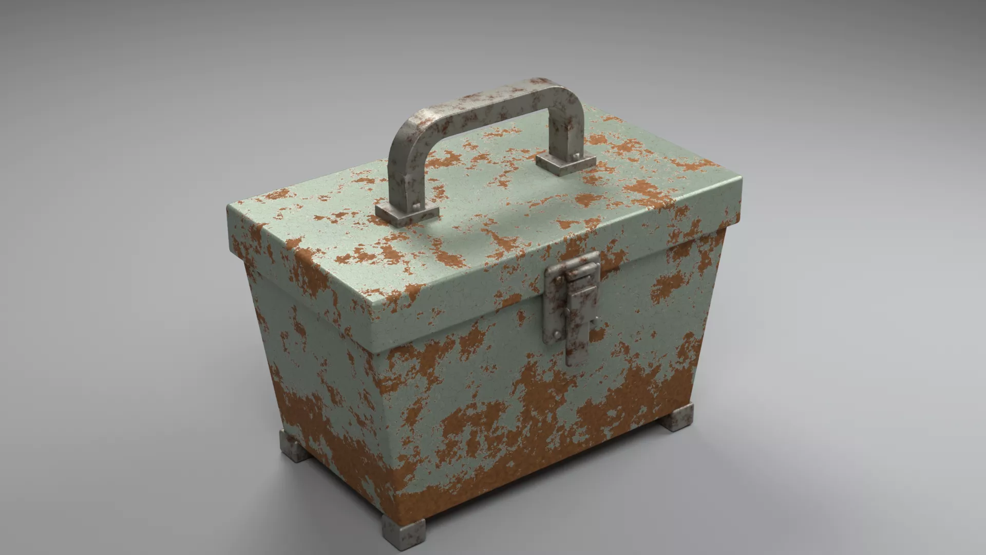Rusty Pale Green Metal Tool Chest Low-poly 3D model