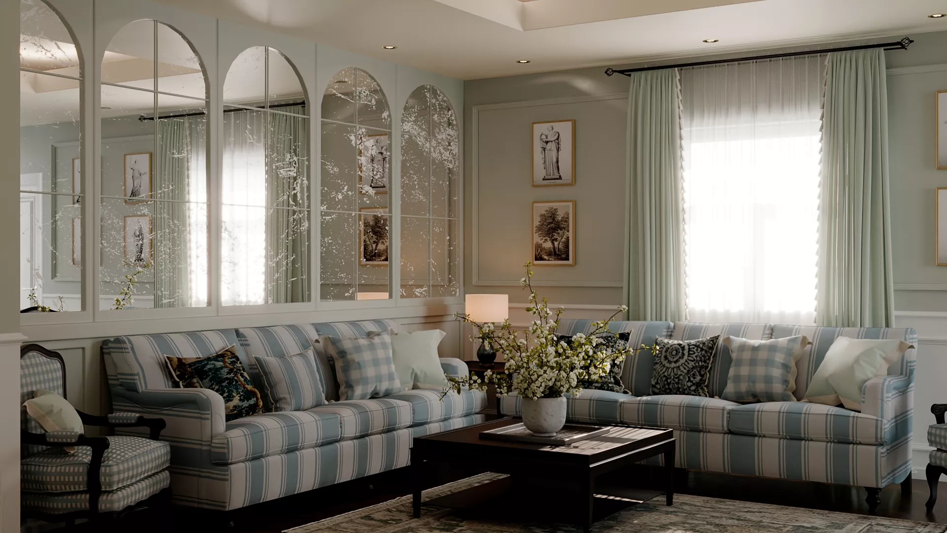 Modern Classic Sage Living and Dining Interior Scene 3D model