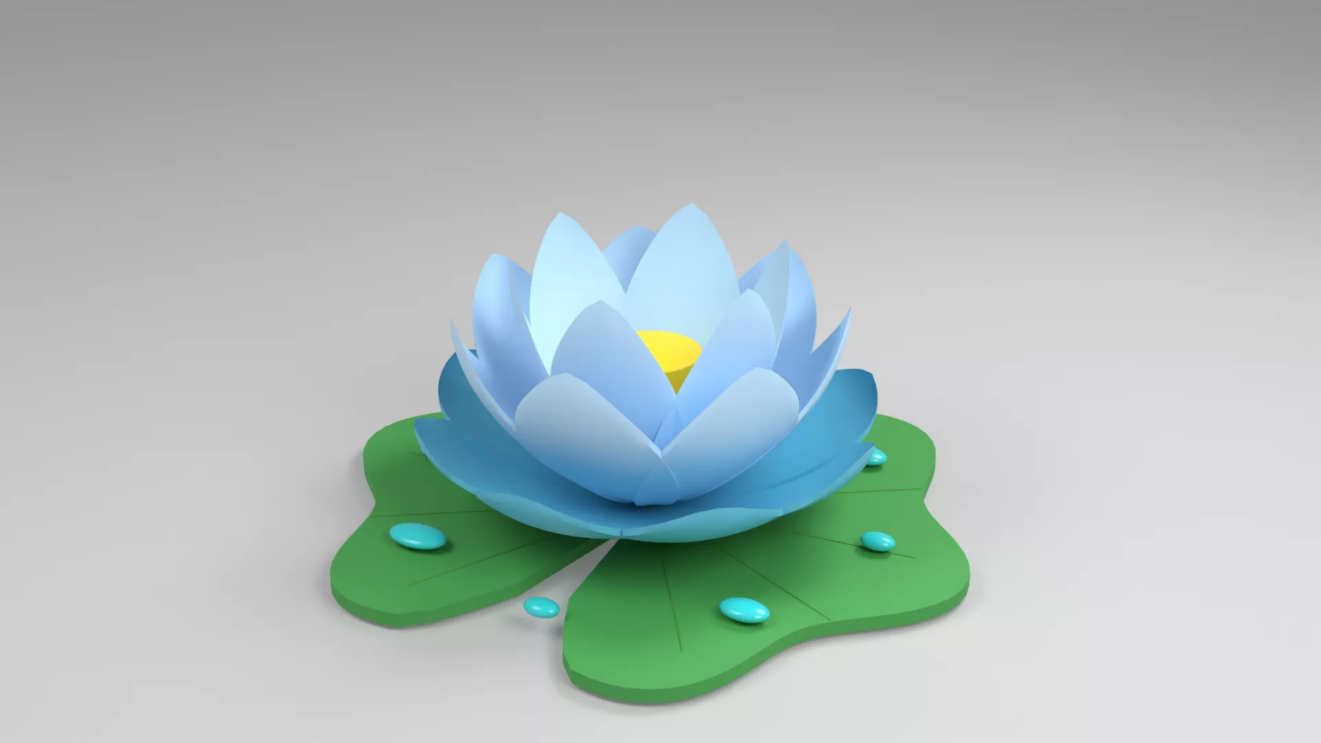 Blue Lotus Flower on Dewy Lily Pads Low-poly 3D model