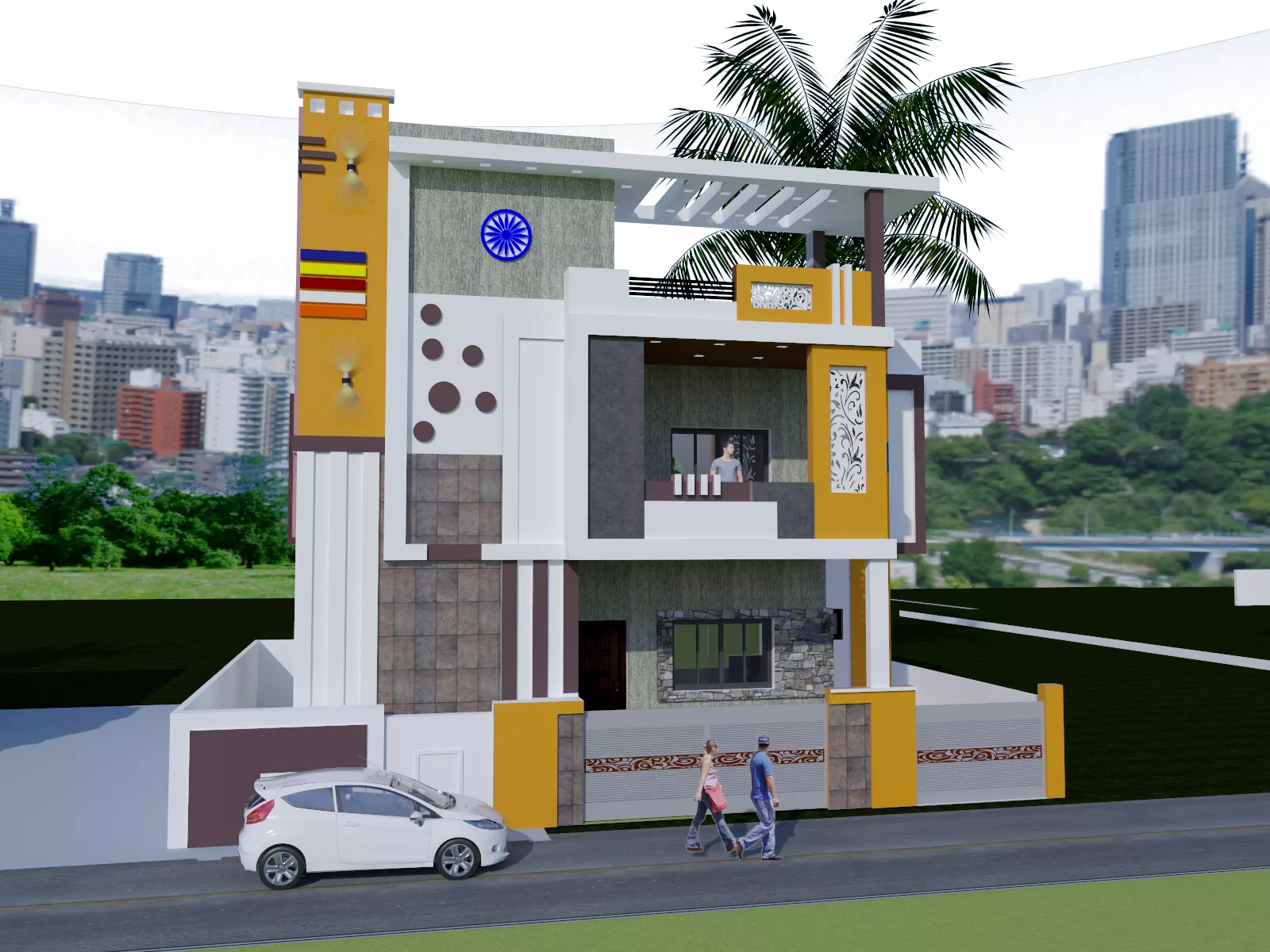 Modern Two Storey House Exterior Elevation 3D Model 3D model