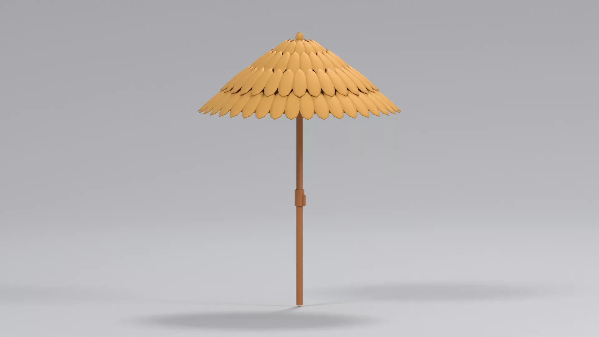 Thatched Beach Parasol on Wooden Pole Low-poly 3D model