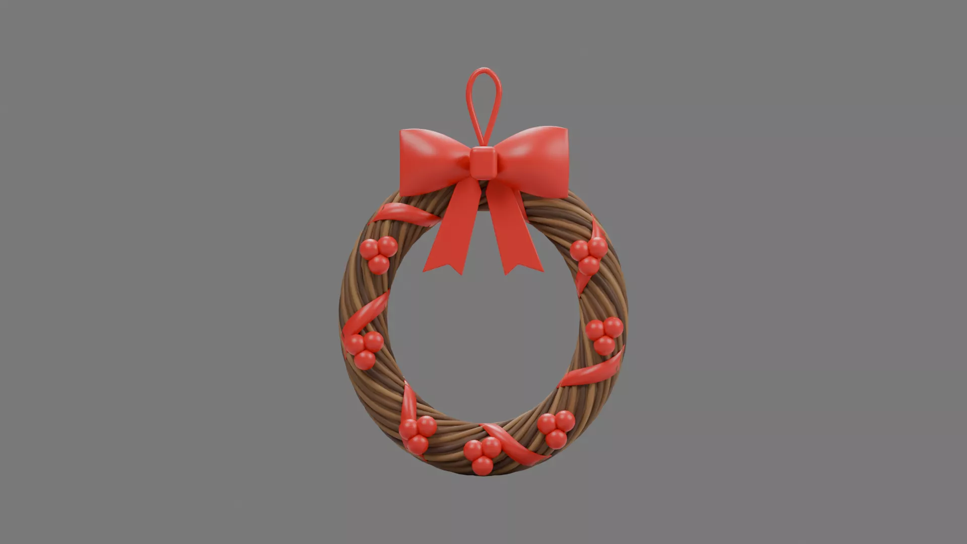 Twig Holiday Wreath with Red Bow Low-poly 3D model