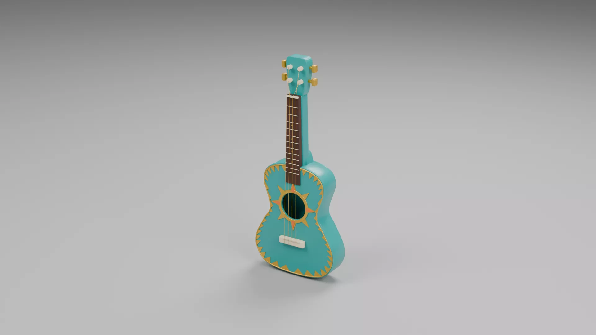 Turquoise String Guitar with Gold Trim Low-poly 3D model