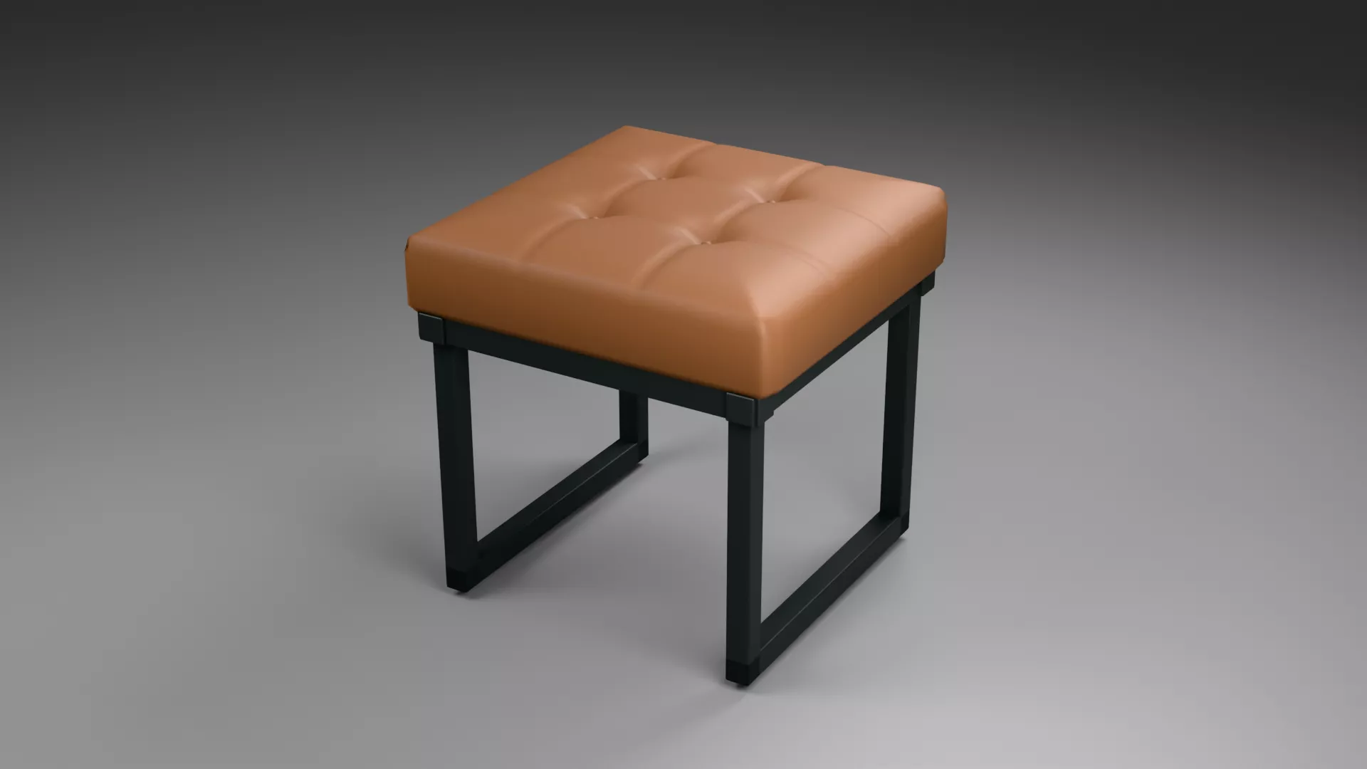 Brown Tufted Stool with Black Square Frame Low-poly 3D model