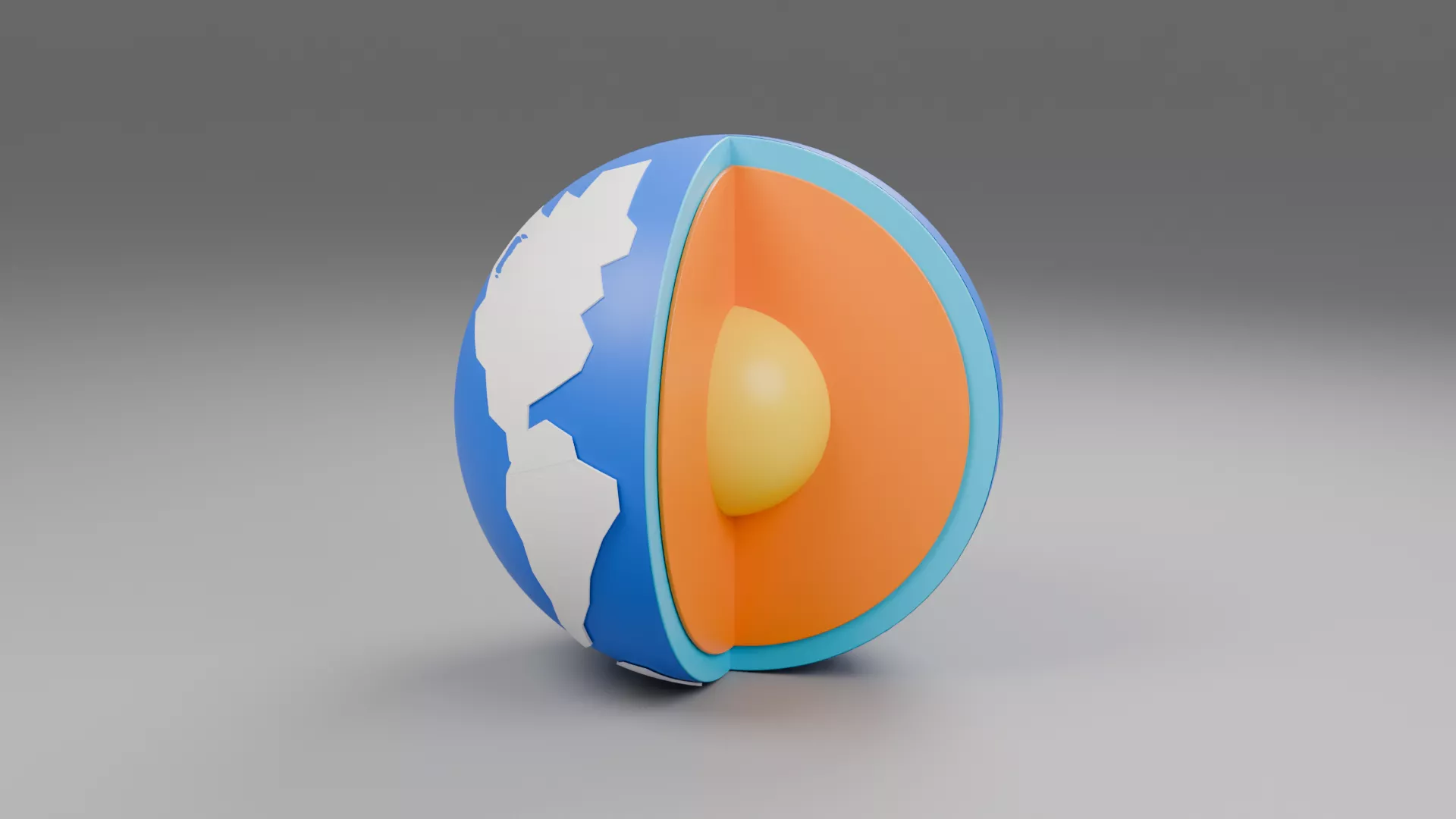 Blue Earth Cutaway with Orange Interior Layers Low-poly 3D model