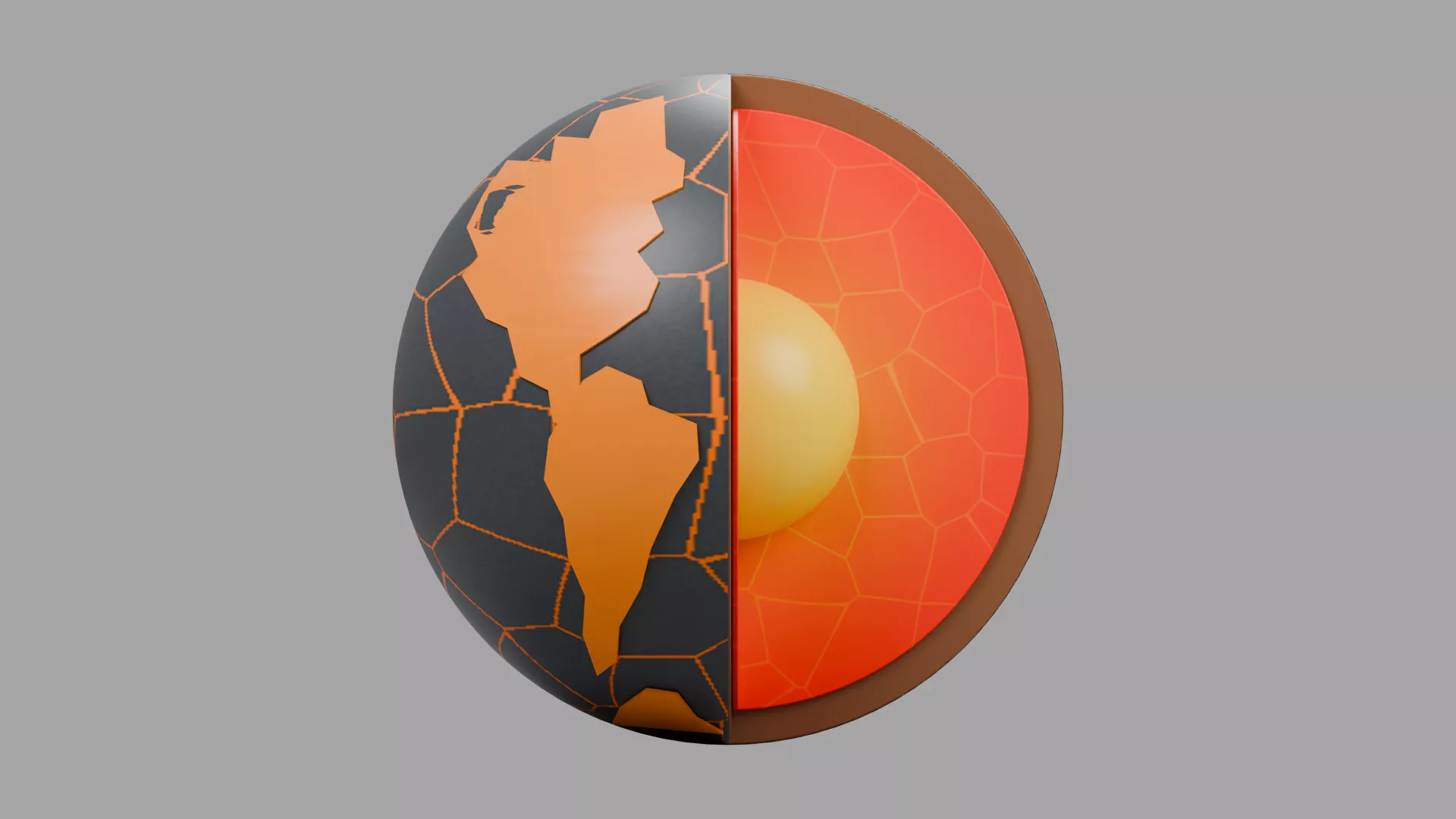 Dark Crust Planet Section with Red Mantle Low-poly 3D model