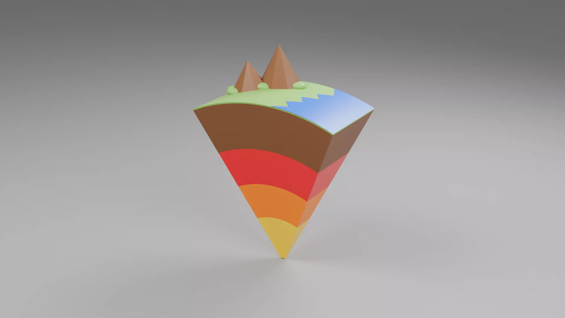 Wedge Shaped Earth Layers with Mountain Surface Low-poly 3D model