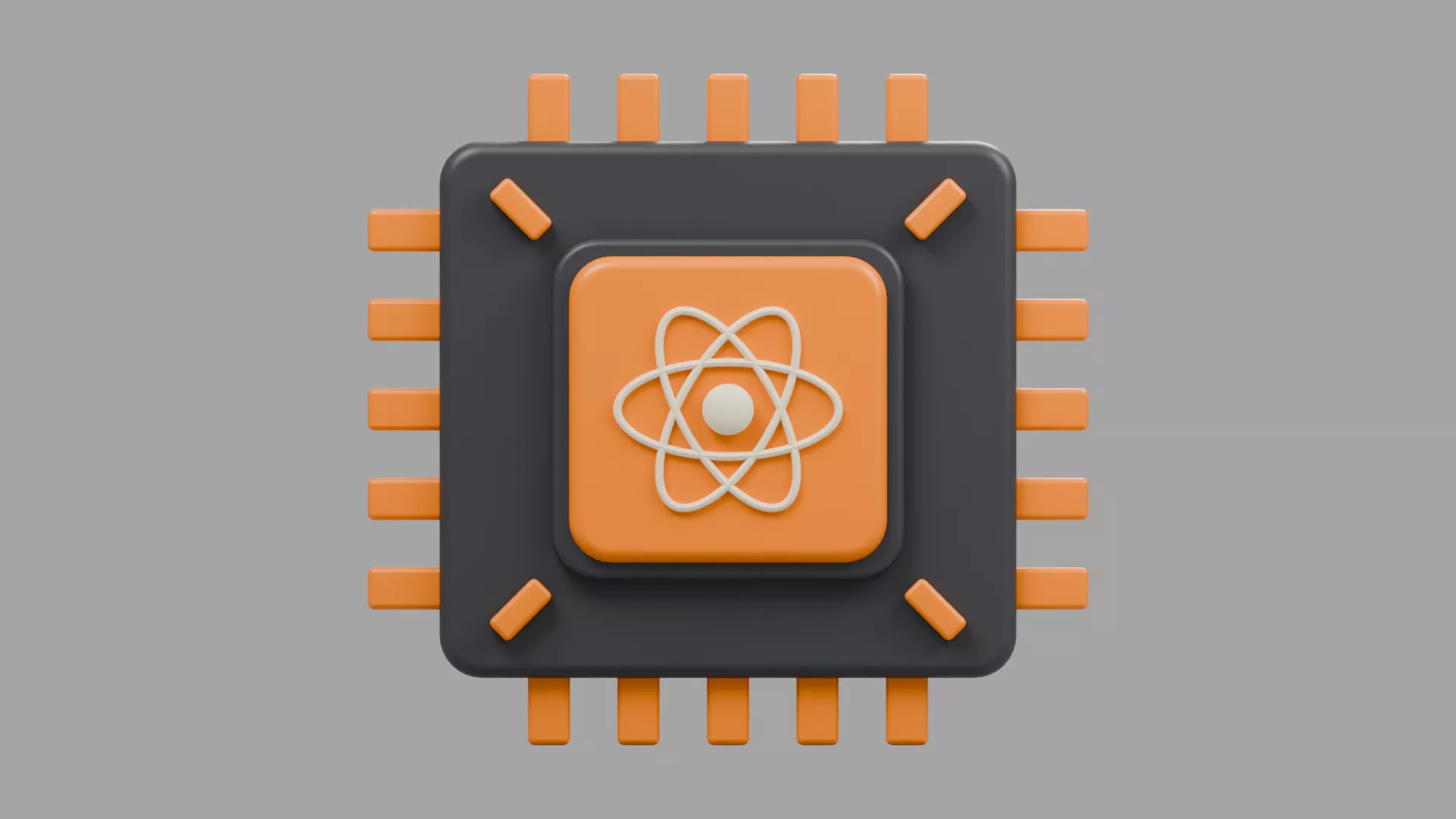 Black Quantum Chip with Orange Atom Symbol Low-poly 3D model