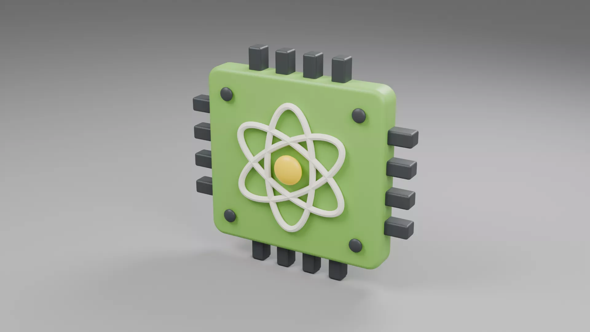 Green Atomic Computing Chip with Dark Pins Low-poly 3D model