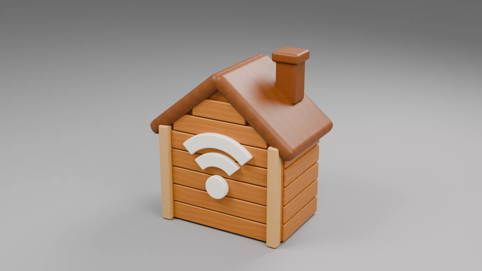 Wooden House with White Wireless Symbol Low-poly 3D model