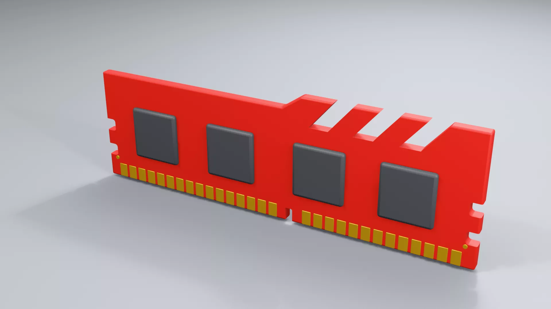 Red Computer Memory Board with Dark Chips Low-poly 3D model