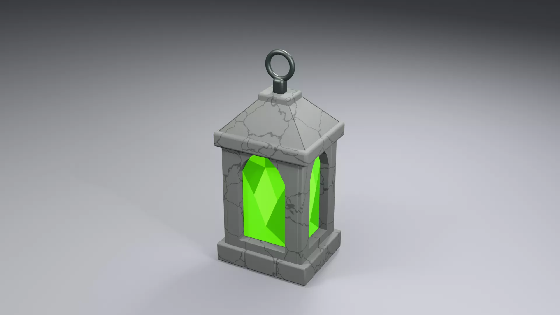 Gray Hanging Lantern with Green Crystal Low-poly 3D model