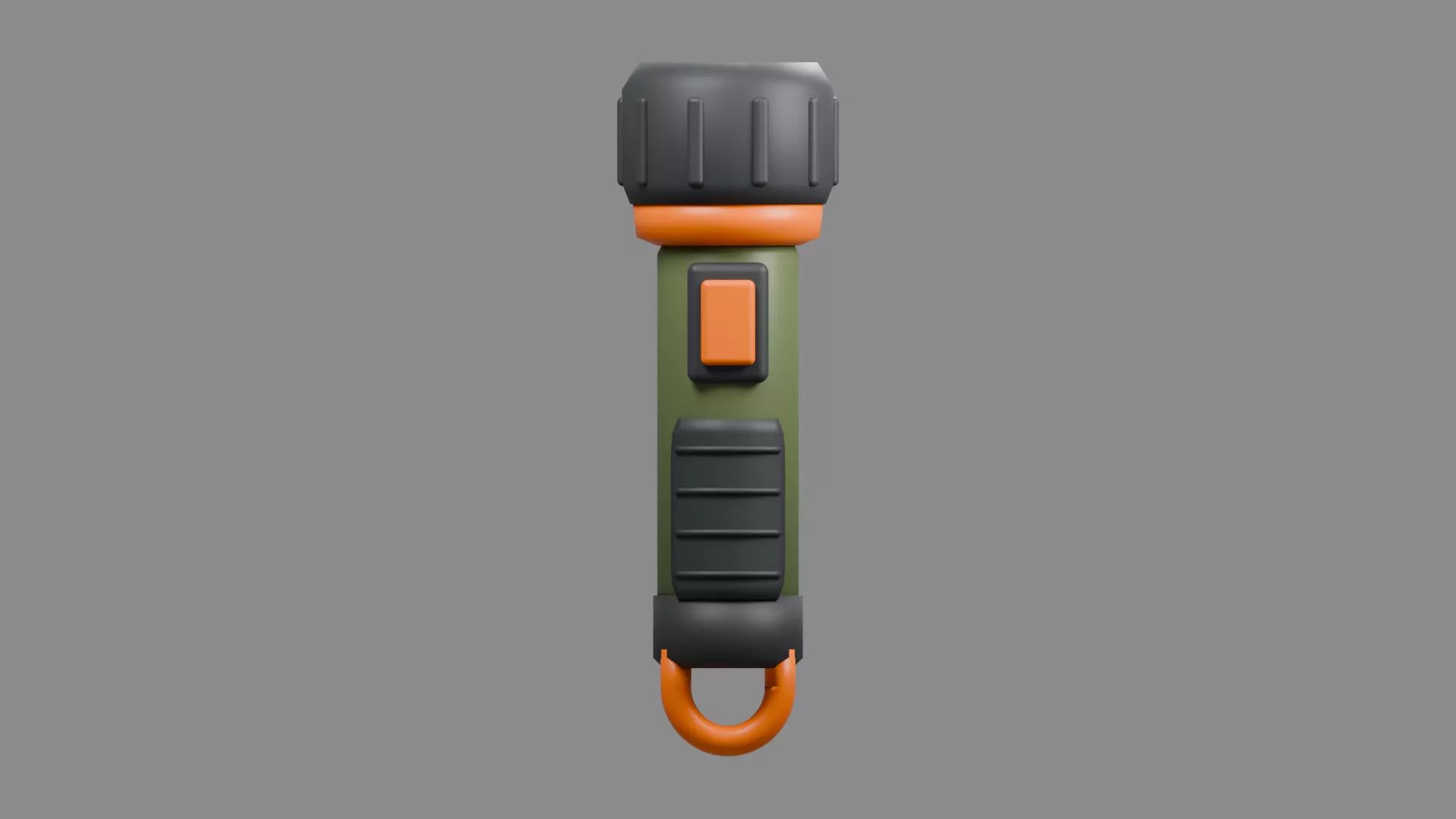 Rugged Olive Flashlight with Orange Switch Low-poly 3D model