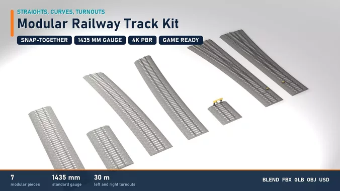 Modular Railway Track Kit with Turnouts and Buffer Stop