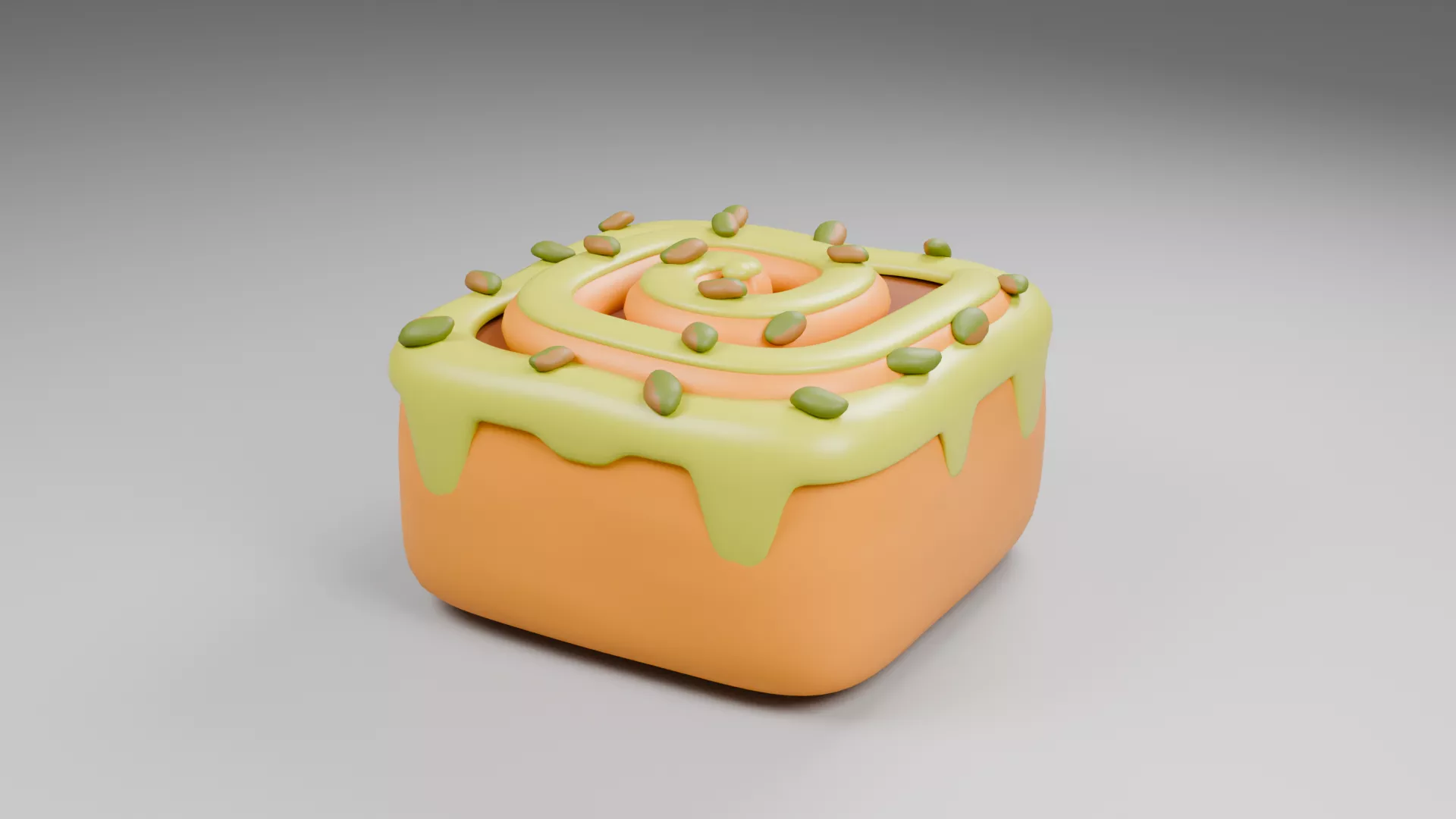 Square Green Glazed Spiral Pastry Low-poly 3D model