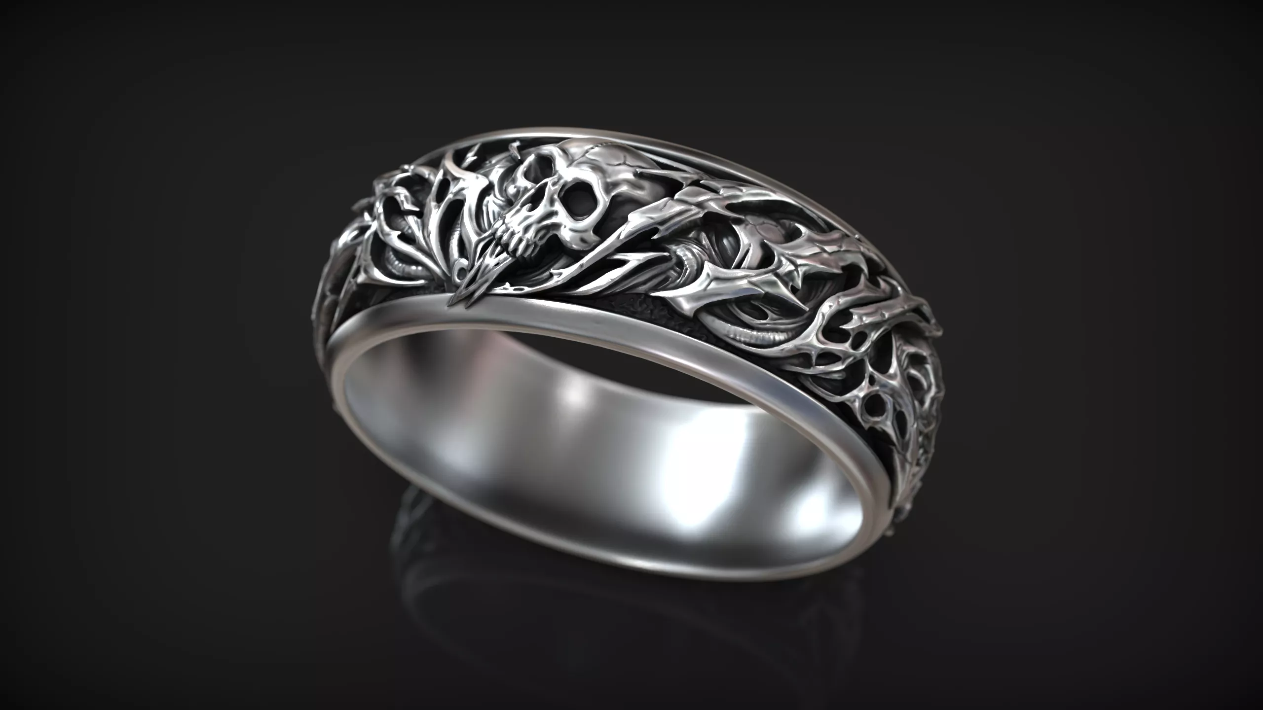 Biomechanical Cyberpunk Skull Head Gothic Wide Band 3D print model