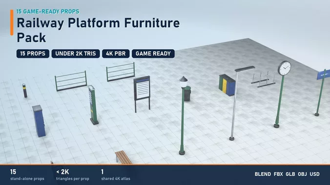 Railway Platform Furniture Pack - 15 Props