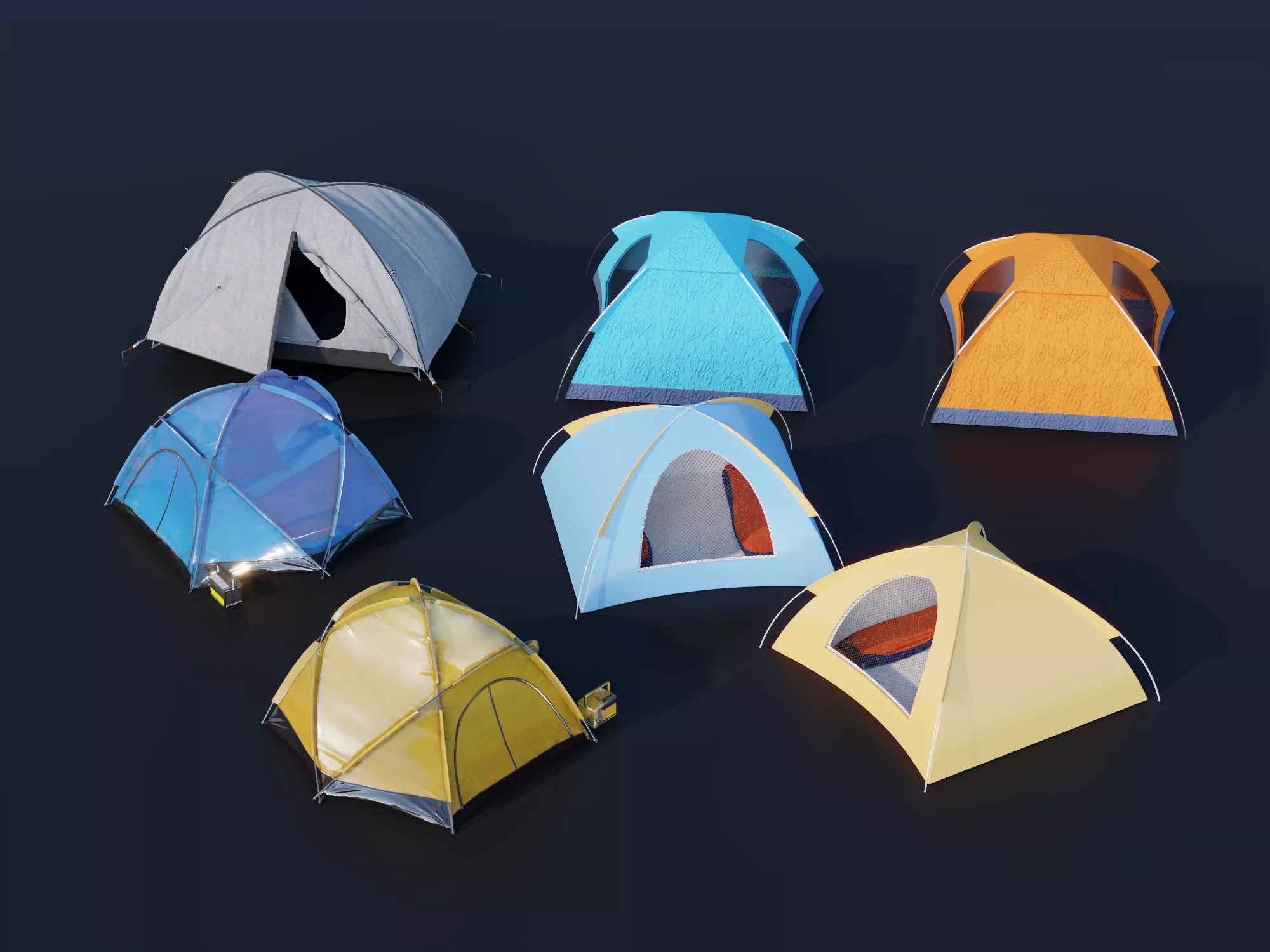 Camping Tent Pack Outdoor Tents Low-poly 3D model
