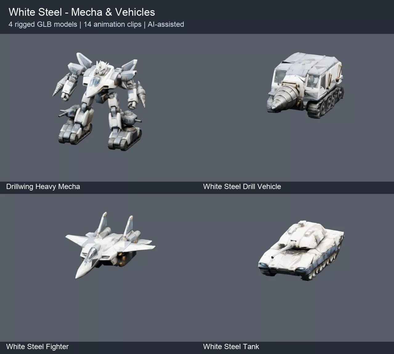 White Steel Mecha and Vehicles 3D model