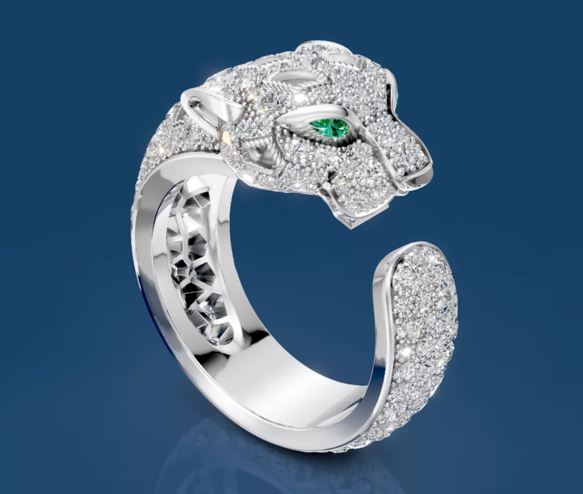 Panther ring with gems 3D print model
