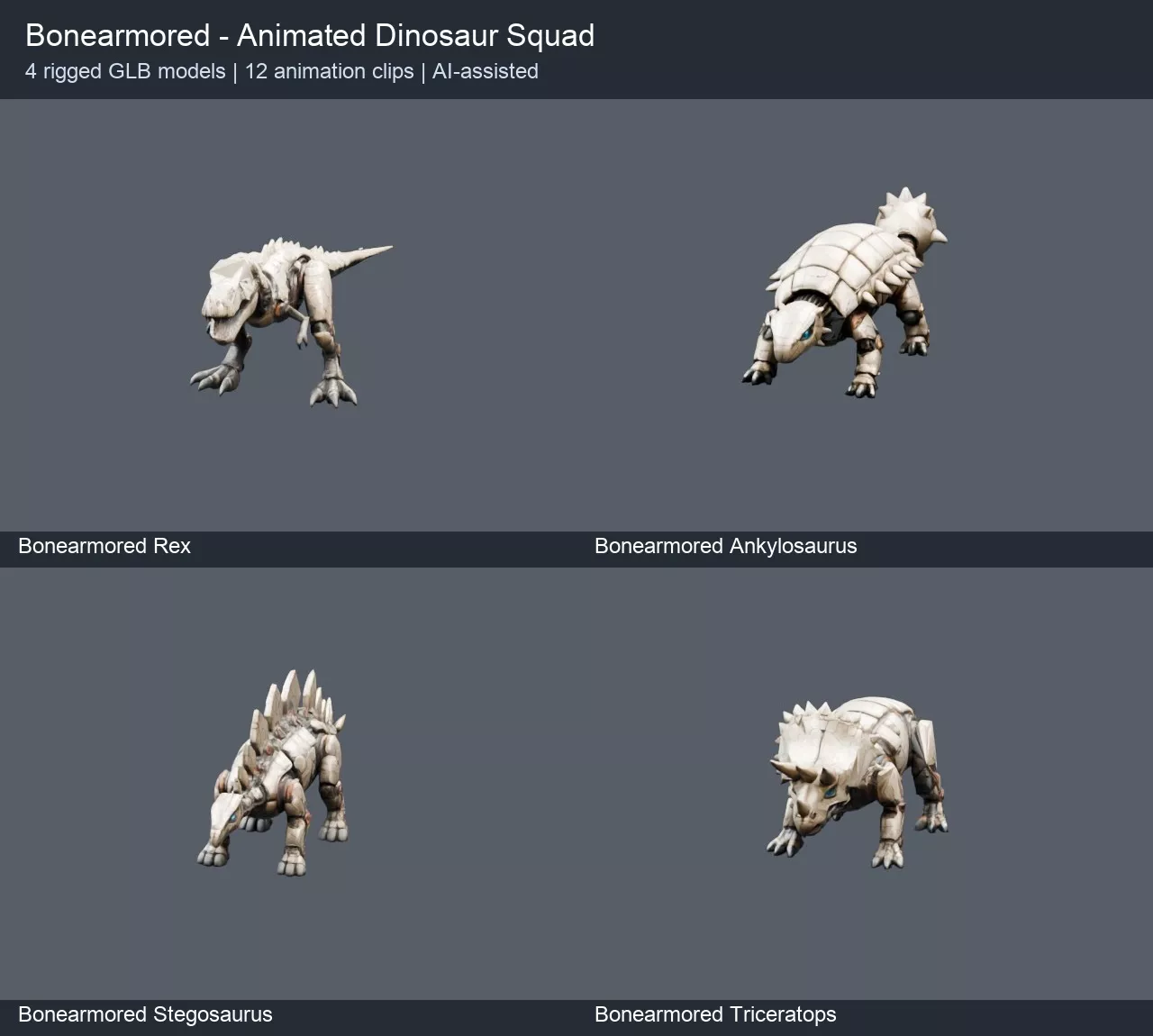 Bonearmored Animated Dinosaur Squad 3D model