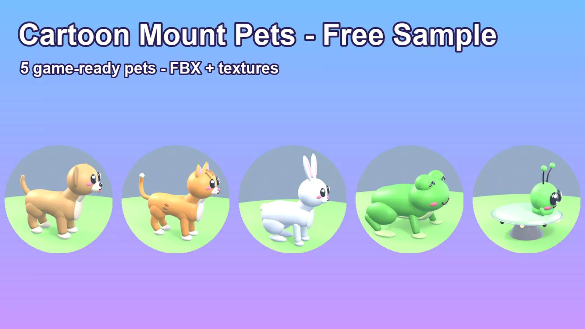 Cartoon Mount Pets Free Sample - 5 Stylized Low Poly Animals Free low-poly 3D model
