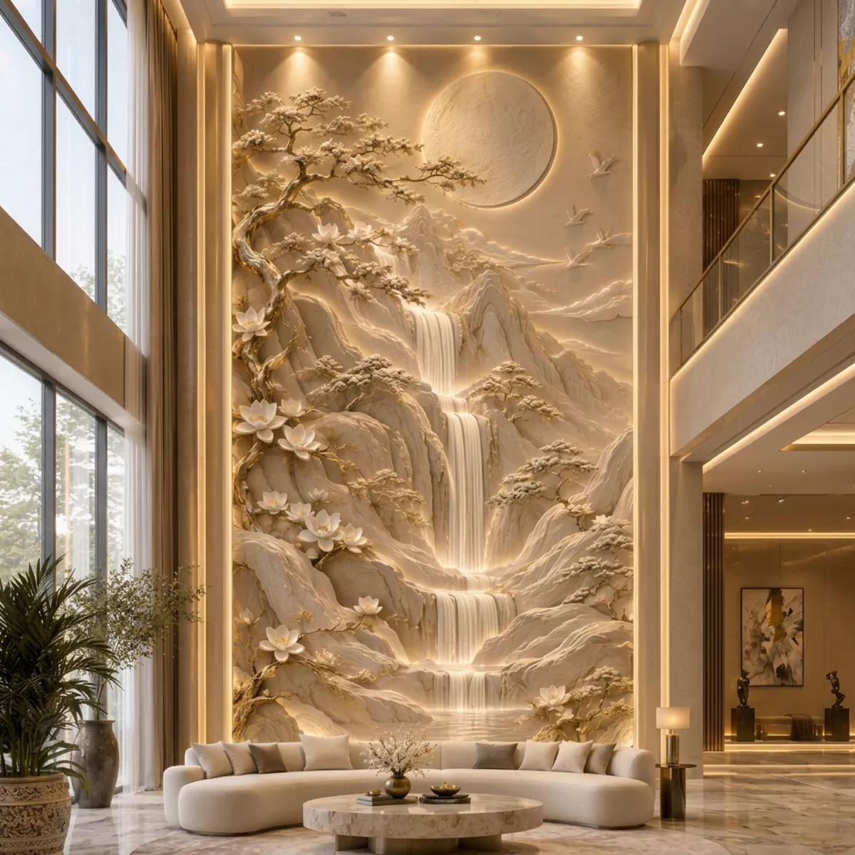 Modern Waterfall Landscape Relief Wall Art STL CNC 3D Print 02 3D print model