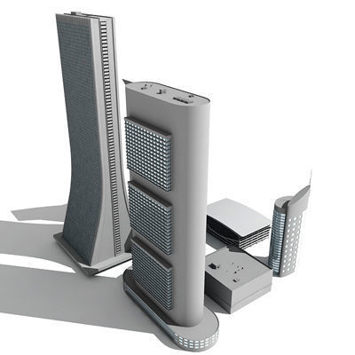 Set of detailed 7 Buildings 3D model_3