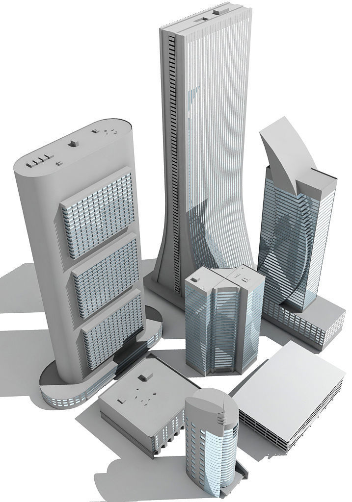 Set of detailed 7 Buildings 3D model_10