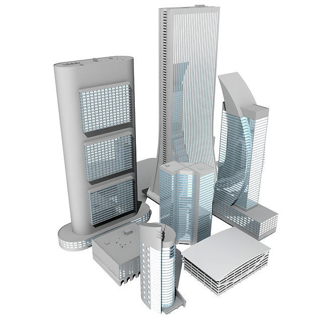 Set of detailed 7 Buildings 3D model_4